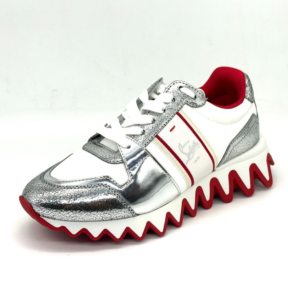 Christian Louboutin NASTROSHARK DONNA Metallic Leather Nylon Sneakers Shoes - Picture 5 of 16